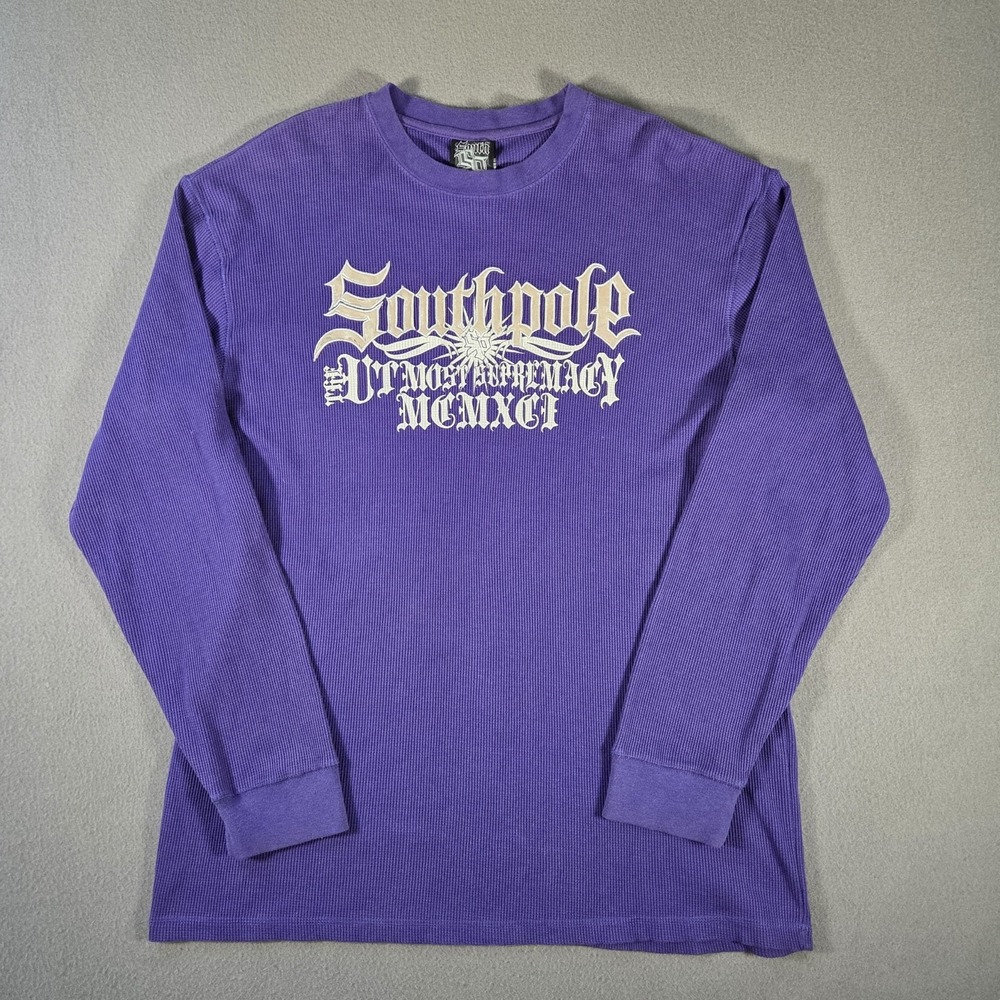 Southpole Shirt Mens 2XL Purple Thermal Long Sleeve Waffle Knit Spell Out Y2k